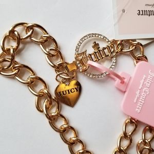 ❗Juicy Couture Women's Gold Rhinestone Logo Chain Belt with Heart Charm❗